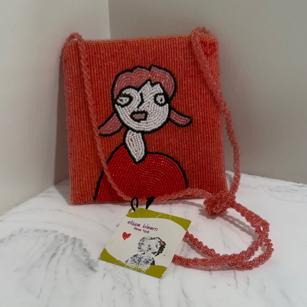 NWT Elissa Bloom hand-crafted beaded handbag with a whimsical art design.
